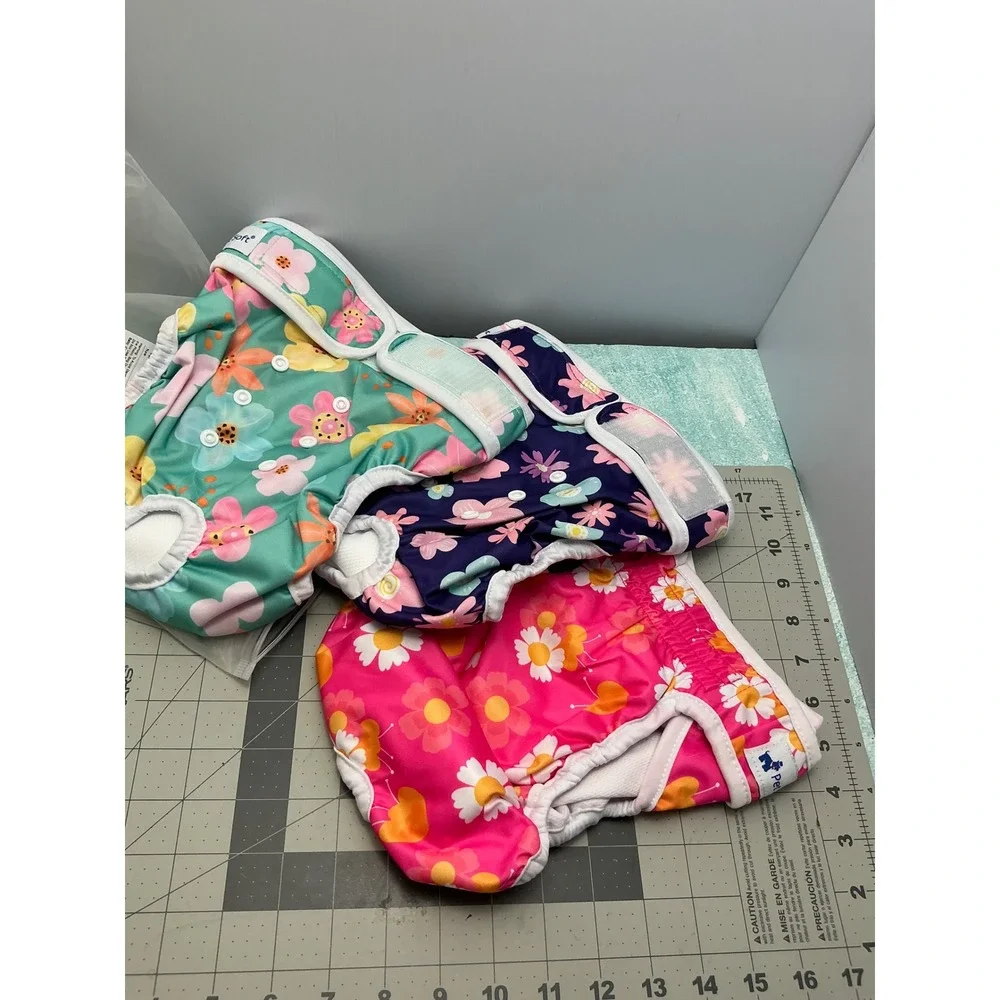Pet Soft Reusable Female Dog Diapers 3 Pack Floral Bloom Large Washable Wraps